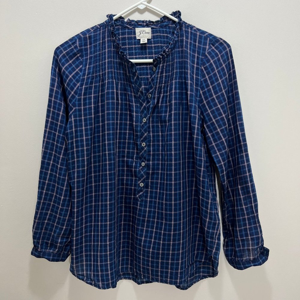 J.Crew Ruffle Collar Plaid Blouse Size XS